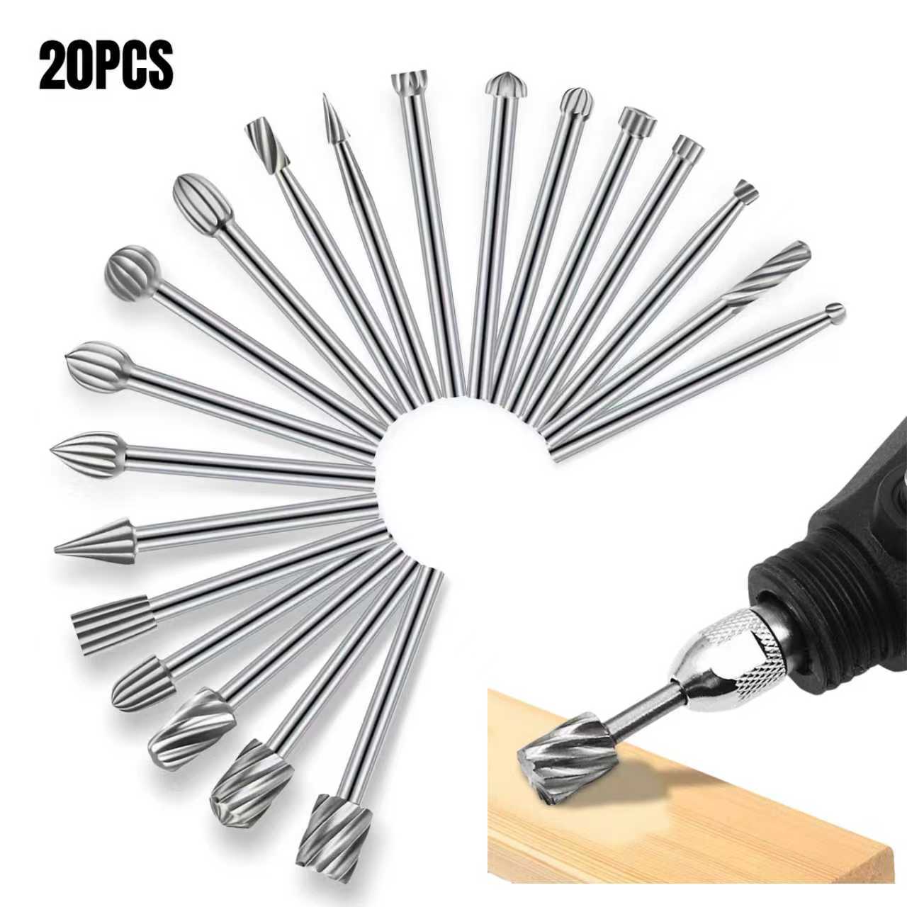 20PCS Rotary Drill Bit and Bur - Wood Chisel Set recension och pris